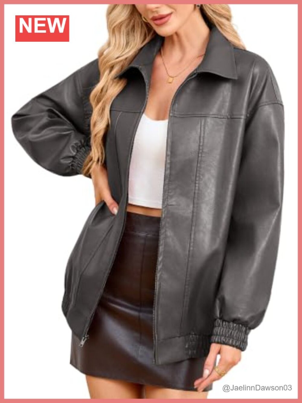 Faux Leather Zip Ribbed Oversized Trench Coat Winter Warm Long Outerwear